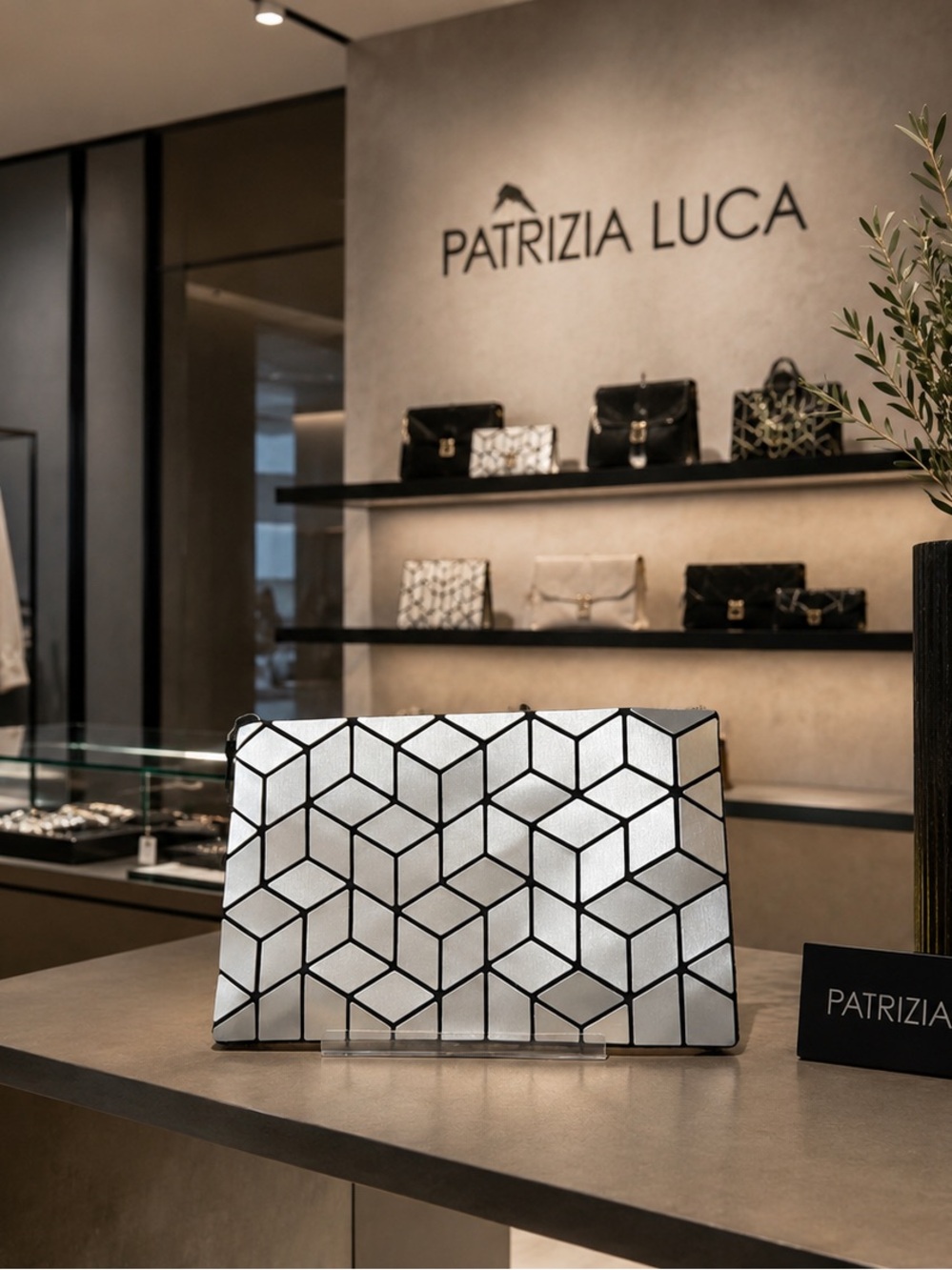 Patrizia Luca Silver Geometric Panel Clutch